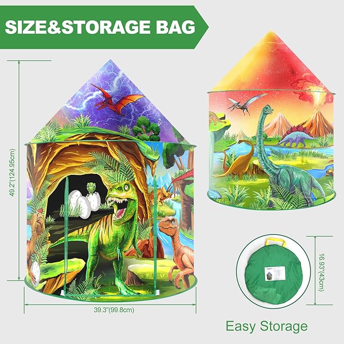 Dinosaur Kids Play Tent Boys Girls Indoor Outdoor Pop Up Tents Foldable Toddler Baby Playhouse Child Playroom Children's Pretend Party Toy Fort House Birthday Gift Camping Games Supplies