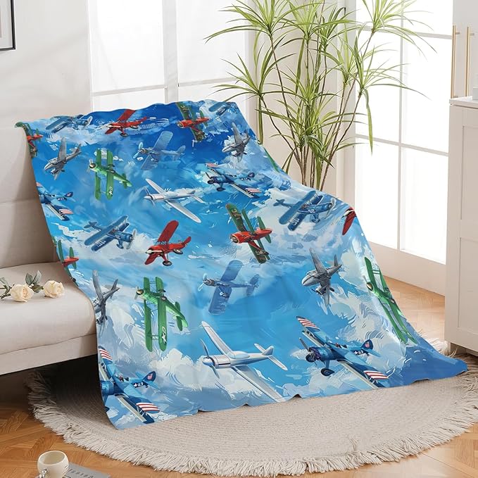 Airplane Blanket Cute Aircraft Plane Throw Blanket Gifts for Girls Women Kids Boys Adults Men Super Soft Cozy Plush Fluffy Fuzzy Fleece Blanket Home Decor 50''X60''