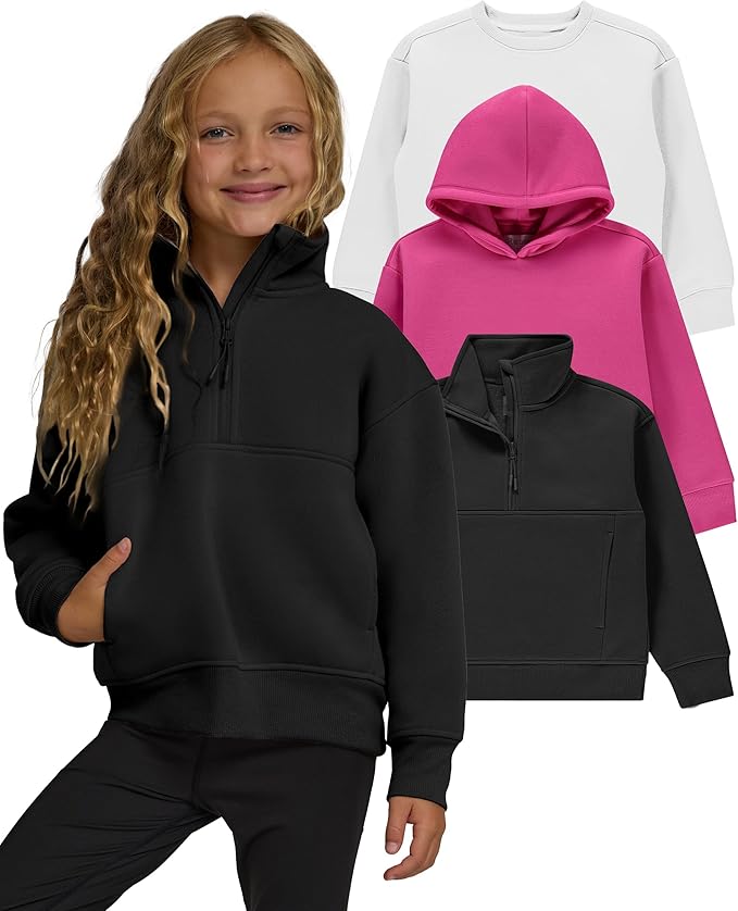 PURE CHAMP Girls Sweatshirt 3 Pack Hoodies for Teen Girls Crewneck Sweatshirt Quarter Zip hoodies Fleece Sizes 4–16 Clothing