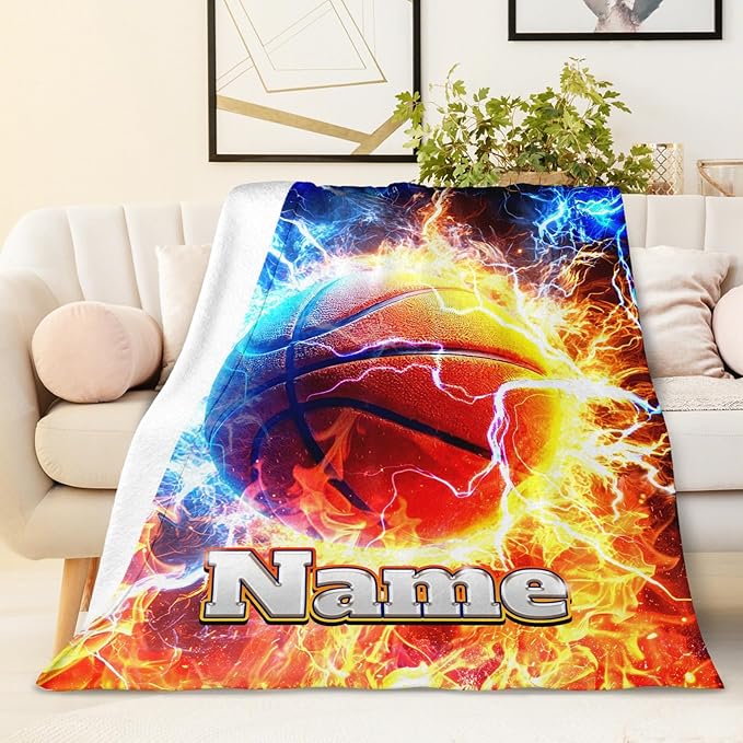Basketball Gifts for Kids Teens Adults - Personalized 80x60 Inches Twin Size Lightweight Soft Flannel Blankets for Sports Lovers Basketball Throws Decor Ideas for Him