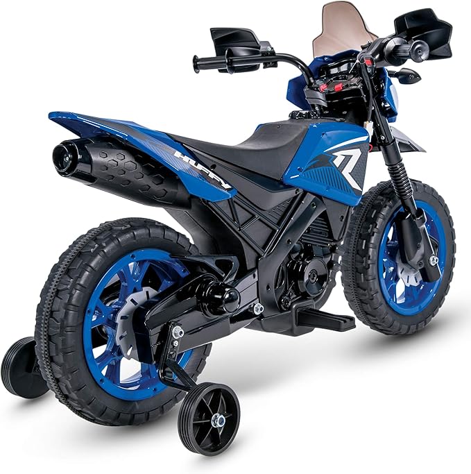 Huffy Ride On Motorcycle for Kids, Ideal for Ages 2-5 Years, 6V Rechargeable Battery, Training Wheels, Realistic Engine Sounds, Max Weight 65lbs, 2 MPH, Blue