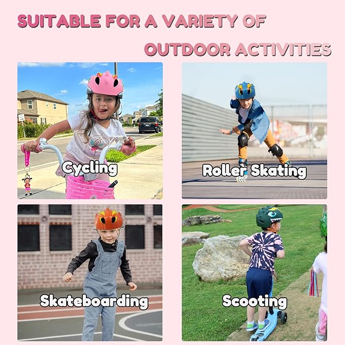 Toddler Helmet Kids Bike Helmet for 2 3 4 5 6 7 8 Years Old Girls with 3D Dinosaur Design Protective Gear Set and Safety Certified, Toddler Bike Cycling Skating Skateboard Scooter Helmet