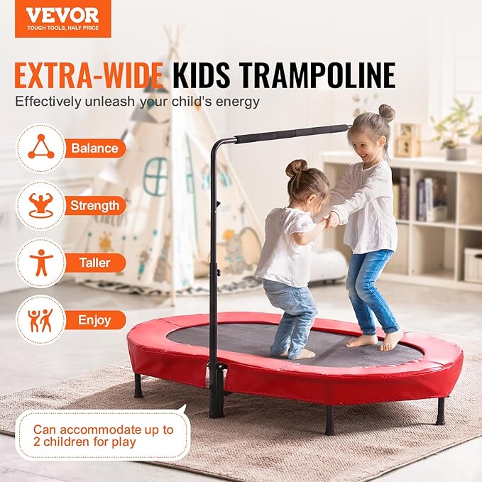 VEVOR 5FT Trampoline 50"/55"/56 * 35" for Indoor/Outdoor use for Toddlers, Foldable Mini Baby with Foam Handle, Recreational Birthday Gift