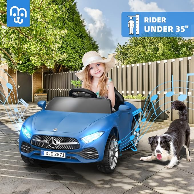 12V Licensed Electric Car with Remote Control, Kids Ride On Car with Bluetooth USB Music Player, 3.1MPH Max Speed, Battery Powered Roadster Birthday Day Gift for Boys and Girls-Blue