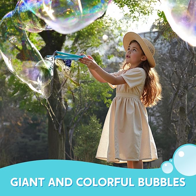 SYNCFUN Giant Bubble Wand Kit (3-Piece Set) with Concentrate Solution-Up to 3.5 Gallons, Big Bubble Wand Set with Mix Powder, Outdoor Toy for Kids, Boys, Girl, Party, Summer