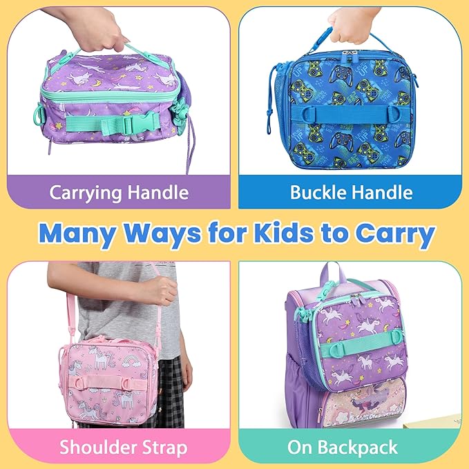 Bento Lunch Box Set for Kids with 9oz Soup Thermo, Insulated Lunch Bag,Leak-proof BPA-free Lunch Food Container with 3-4 Conpartments for School Travel-Blue