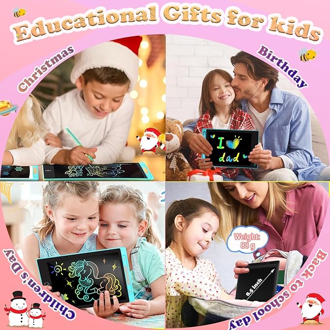 4 Pack LCD Writing Tablets for Kids, 8.5 Inch, Toddler Toys Colorful Doodle Board Birthday Gifts for Ages 3-8 Boys Girls Drawing Tablet for Learning and Education (Blue Pink Red Black)