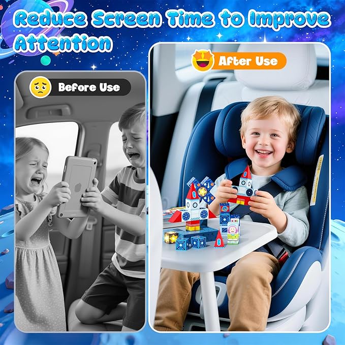 36 PCS Mini Magnetic Tiles Travel Set with Portable Iron Storage Box, STEM Learning Magnetic Building Blocks with LED Light-Up Glow in The Dark, Montessori Sensory Toys Gifts for Toddler, Boys & Girls