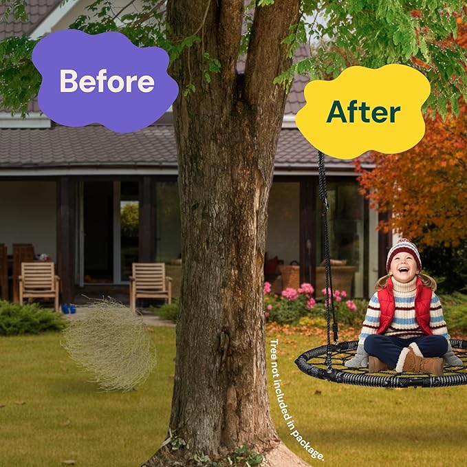 PLAYVIBE Spider Web Tree Swing - 40-Inch Black Saucer - 440 lb Capacity & 900D Oxford Waterproof Fabric - Heavy-Duty Steel Frame & Hanging Straps - Outdoor Swing Set Accessories - for Toddlers