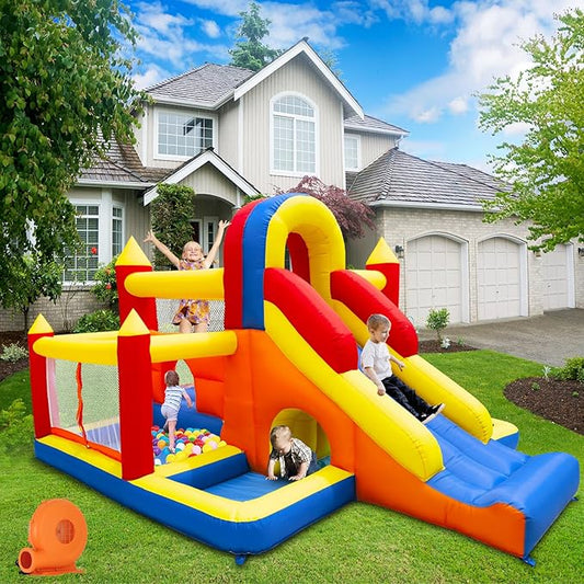 Bounce House, Inflatable Bounce House for Kids 3-10, Kids Bounce House with Long Slide, Ball Pit/Pool, Obstacles, Tunnel, Climbing Wall, Bouncy House Indoor & Outdoor Toddler Bouncy Fun