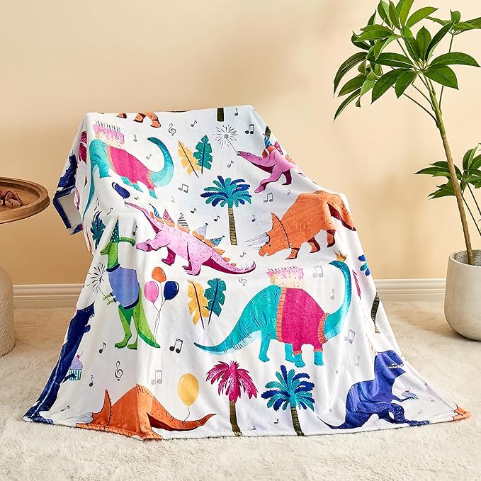 Wajade Toddler Fleece Dinosaur Blanket for Boys, Soft Throw Blanket with Dinosaur Print, Birthday Christmas Halloween Decor for Children, 50"x60"