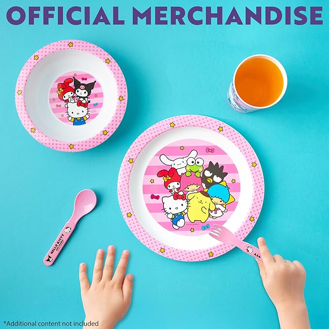 Get Trend Hello Kitty Sanrio Dinnerware Sets for Kids, 5 Pc Tableware, Plate, Bowl, Cup, Spoon, Fork, Kawaii Plates and Bowls Set, Gifts for Kids (Pink Hello Kitty)