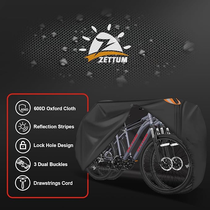Bike Cover for 2 Bikes - Outdoor Bike Covers for Stationary 2 Bikes Heavy Duty & Waterproof, 600D Bicycle Covers for 2 eBike, Mountain Bike, Road Bike, Hybrid Bike, Beach Cruiser Bike Storage