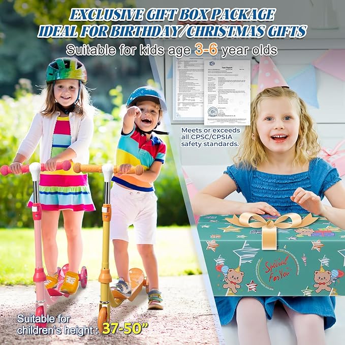 Kids Kick Scooter with Adjustable Height & LED Flash Wheels | 3 Growing Levels | Outdoor Fun for Boys & Girls