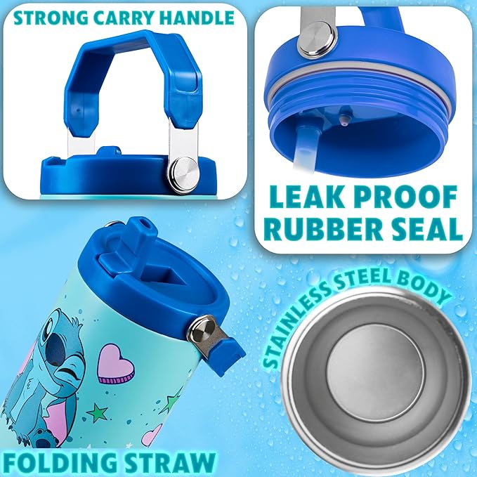 Get Trend Disney Stitch Tumbler with Straw 30oz Kids Teens Insulated Cup with Lid Handle Travel Mug Cups with Lids for School Sports Gifts for Kids (Blue Stitch)