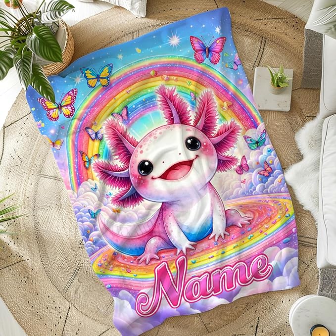 Girls Blankets Custom Gifts for Kids Toddlers, Personalized 40x30 Inches Soft Cozy Warm Rainbow Animals Stuff Flannel Blanket for Sofa Chairs Office Cars Decor