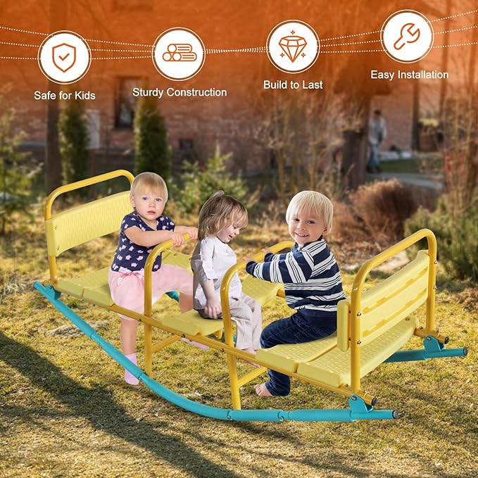 2 in 1 Teeter Totter Seesaw for Kids, 1-3 Person Metal Rocking Seesaw for Boys Girls Indoor Outdoor Rocker Toy Playground Equipment for Backyard