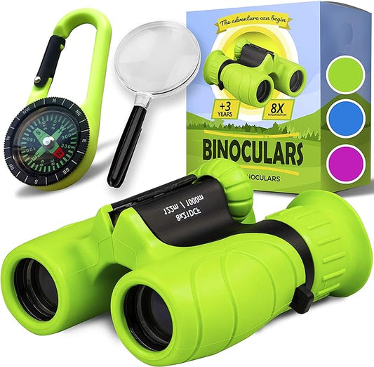 Promora Binoculars for Kids, Set with Magnifying Glass & Compass Purple - Perfect Toy for Little Boys and Girls, Kids Binoculars for 3-12 Years Boys and Girls Present for Toddler