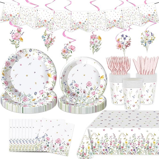 152Pcs Flower Themed Party Supplies Decorations With For Baby Shower Birthday Picnic Wedding Party Decorations Serves 24 Party