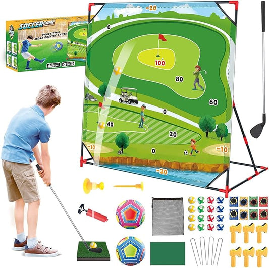 Golf Game Play Set for Kids, Golf Chipping Games with Sticky Golf Balls Darts Soccer Balls & Bean Bags, Fun Outdoor Lawn Beach Backyard Party Activities for Teens Adults