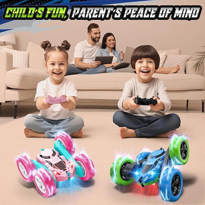 Upgraded RC Car for Kids, 360° Rotating Double Sided Stunt Vehicle with Headlights, 2.4GHz 4WD Remote Control Car, USB-C Rechargeable Electric Toy, Birthday for Boys & Girls