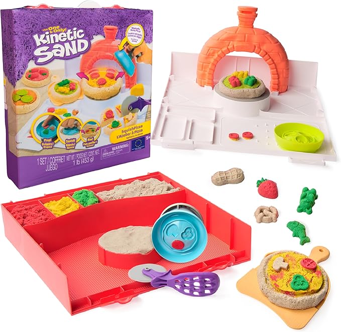 Kinetic Sand, SquishPizza Rising Pizza Oven Playset with 1lb Play Sand & 5 Tools, Play Food Arts & Crafts, Holiday Gifts & Stocking Stuffers for Kids Ages 3 and up