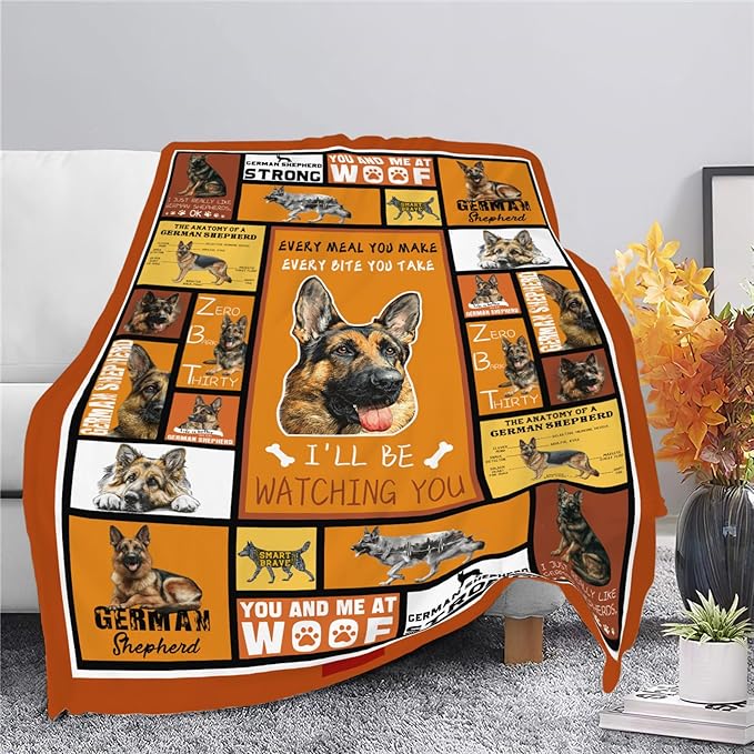 German Shepherd Throw Blanket German Shepherd Puppy Stuff Gifts for Dog Lover Kids Girls Boys Adults Women Men Soft Cozy Warm Plush Fluffy Fuzzy Fleece Blanket Decor 60''X80''