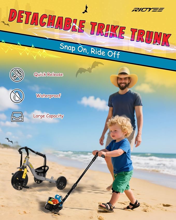 2-in-1 Tricycle for Toddlers Ages 1.5–3, Trike with Extended Push Handle, Removable Wagon-Style Basket, Adjustable Handlebar with Tassels, and Fore-AFT Adjustable Seat, Grey