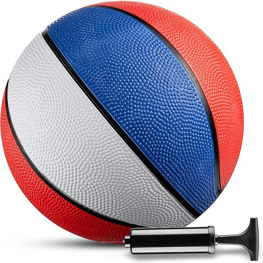 Rubber Mini Basketball - 7 Inch, Size 3 - Mini Hoop Outdoor Kids Basketball Set for Small Hoops Indoor & Outdoor Pool Parties - Kid Birthday Gifts, Arcade Games, Red White & Blue (1-Pack)