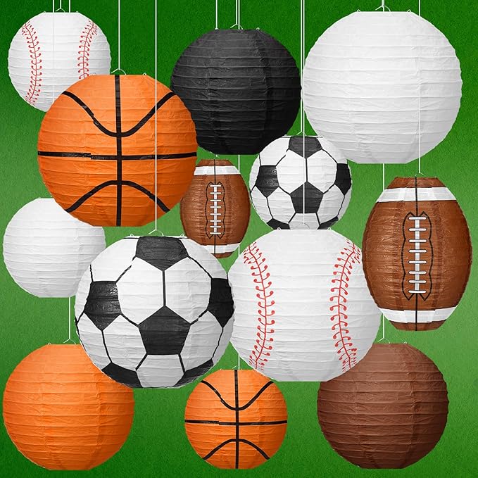 Bencailor 13 Pcs Sports Paper Lanterns Sport Themed Paper Soccer Baseball Football Basketball Lanterns for Indoor Outdoor Sport Themed Birthday Party Decoration(Simple)