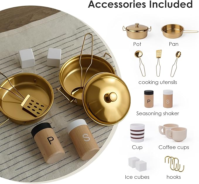 Wooden Play Kitchen for Kids– Realistic Appliances, Smart Storage & 15 Fun Accessories for Inspiring Pretend Play (Ages 3+)