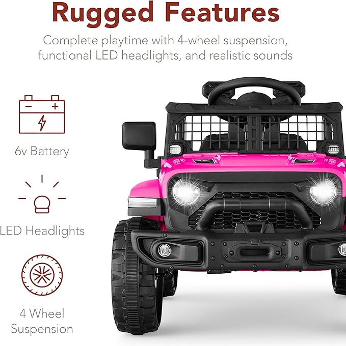 Best Choice Products 6V Kids Ride On Toy, Mini Truck, Electric Play Car w/Parent Remote Control, 4-Wheel Suspension, LED Lights, 2 Speeds, Functional Horn, 3.1MPH Max Speed - Hot Pink
