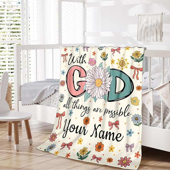 Personalized Blanket for Women Girls, Christian Throw Blanket Gifts for Kids Teens Adults, 50"x60" Cute Custom Flannel Blankets Gift Flannel Lightweight Warm Throws for Couch Sofa Bed Decor