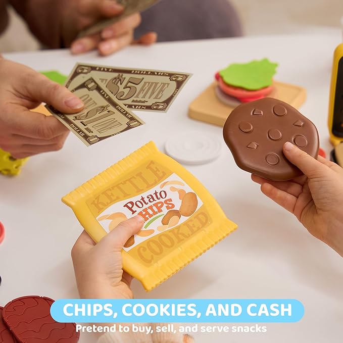 Play Food Toy for 3 4 5 6 Year Old Kids, 35 Pcs Play Kitchen Accessories, Interactive Panini Sandwich Making Toy with Menu and Play Money, Restaurant Pretend and Play Toy for Girls Boys Birthday Gift