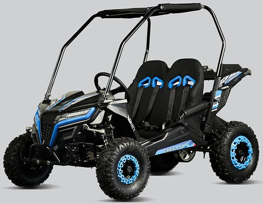 TrailMaster Cheetah 6 Youth Go-Kart - 163cc 5.5HP Engine, 4-Point Safety Belt, Remote Kill, Speed Governor, Suitable for Kids 6-12. with Pre-Assembled Version Now! (Plus, Blue)
