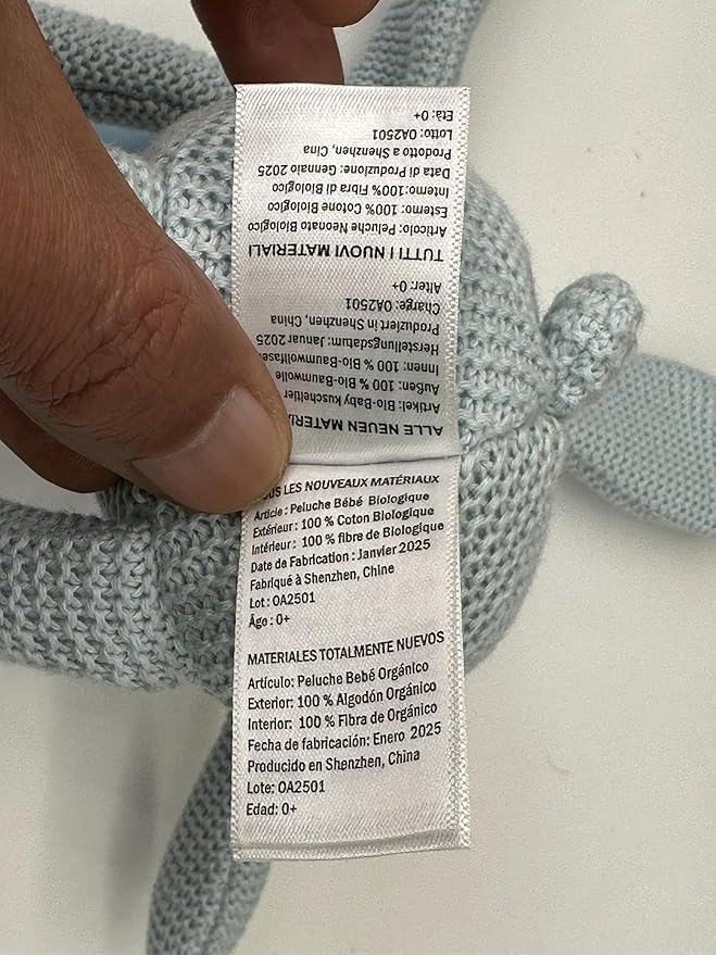 100% Organic Cotton Baby Toys Blue Bunny Rabbit Stuffed Animals for Newborn 7.1"