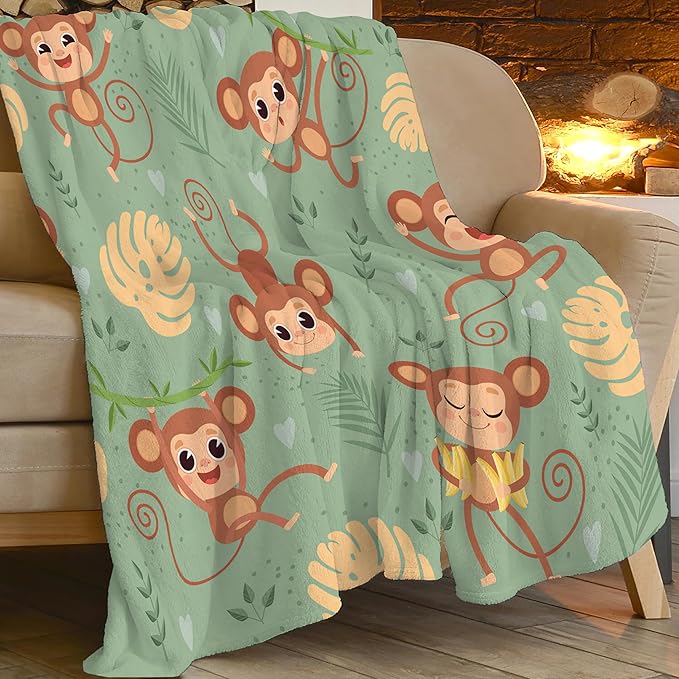 Monkey Blanket Cute Monkey Throw Blanket Gifts for Kids Girls Boys Adults Women Men Super Soft Cozy Plush Fluffy Fuzzy Fleece Blanket Decor 60''X80''