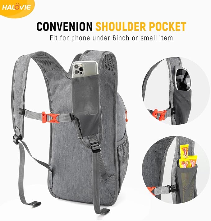 HALOVIE 15L Foldable Hiking Backpack Phone Pocket Lightweight Travel Daypack Shoulder with Chest Strap Small Packable Pack for Walking Women Men (Lightgray)