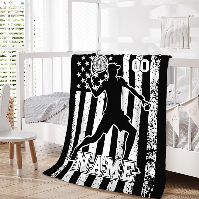Tennis Gifts for Kids Son Grandson, Personalized 40x30 Inches Small Lap Size Soft Cozy Warm Custom with Name Tennis Blankets for Sofa Chairs