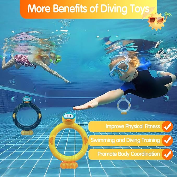 Duck Swimming Diving Pool Toys for Kids Ages 4-8, 3pcs Training Sinking Throwing Dive Pool Rings for Kid Diving, Summer Underwater Toys Sinking Pool Toys for Kids Ages 8-12(Duck Rings)