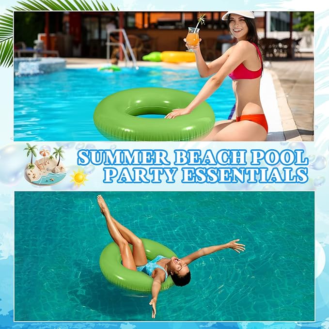 6 Pcs Inflatable Pool Floats 24 Inches Swim Tube Bulk Swimming Ring Pool Floaties for Beach Party Decorations Women and Men River Lake Summer Vacation Holiday(Light Green)