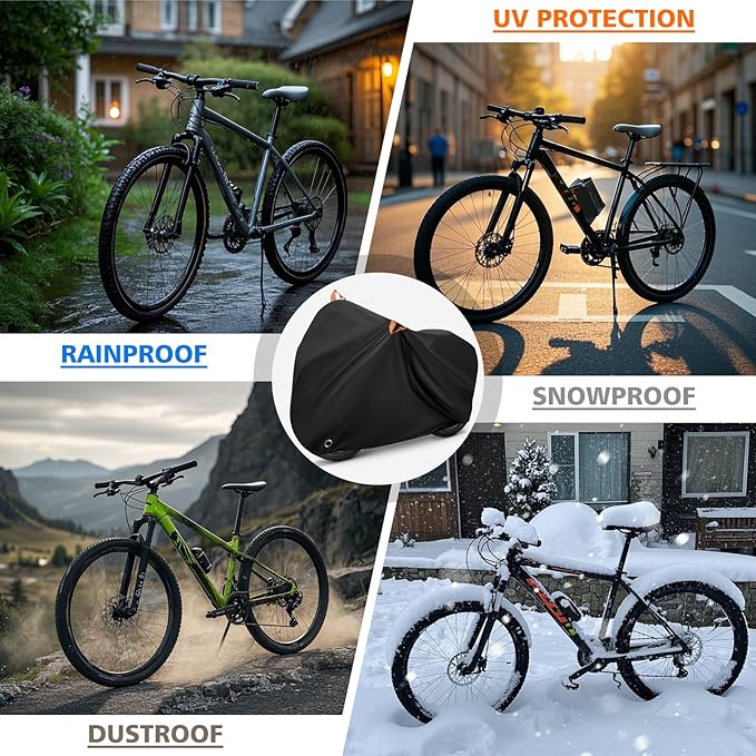 Bike Cover, Bicycle Cover Outdoor Waterproof Storage All Weather Rain Sun Windproof for Mountain Road Bike Electric Bike with Lock Holes & Reflective Strip (1 or 2 Bikes)