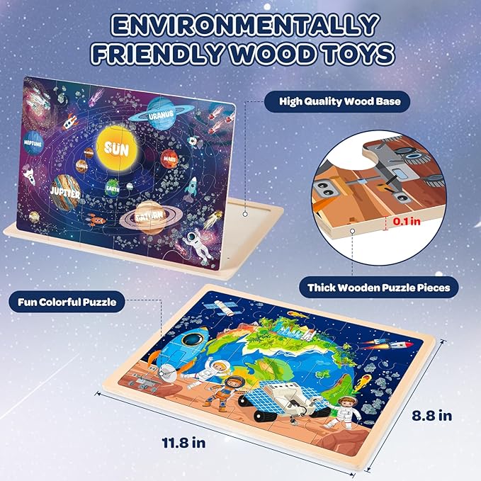 Puzzles for Kids Ages 4-6, 4 Packs 24 Pcs Wooden Jigsaw Puzzles for Toddlers Ages 2-4, Preschool Educational Map Puzzle Toys Gifts for 3 4 5 6 Boys Girls