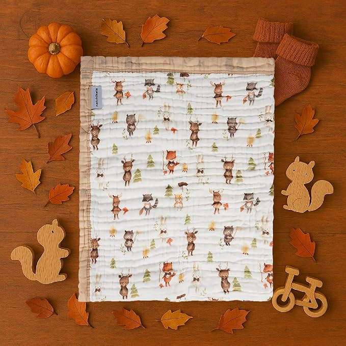 Organic Cotton Muslin Baby Blanket for Boys and Girls - Luxurious Soft Toddler Quilt for Swaddling - Gender Neutral Blanket - Baby and Toddler Gift - Forest Friends
