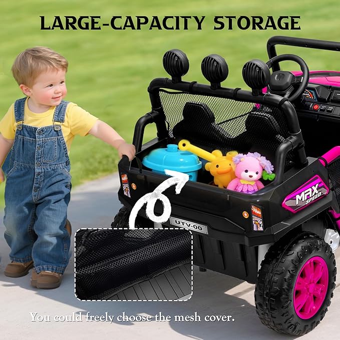 24V 2 Seater Ride on UTV Car, 4WD Ride on Toys for Kids with Remote Control, Shock Absorbers, LED Lights, Music, Off-Road Electric Car for Kids Boys Girls (Pink)