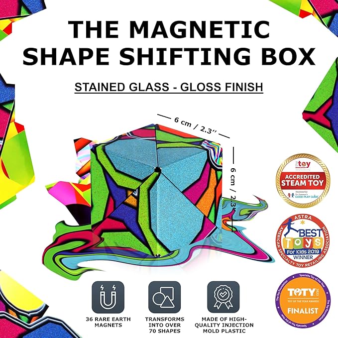 SHASHIBO Shape Shifting Box - Award-Winning Fidget Toy w/ 36 Rare Earth Magnets - Fidget Cube Transforms Into Over 70 Shapes, Sensory Toy Gift for Kids, Teens, and Adults (Stained Glass)