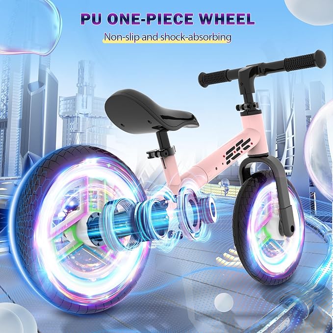 Colorful Lighting Balance Bike 2 Year Old, 2-5 Year Old Toddler Balance Bike, No Pedal Bikes with Adjustable Handlebar & Seat, 2 3 4 5 Year Old Boy Girls Birthday Gifts Toys.