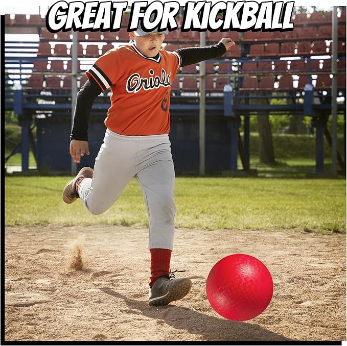 10 Inch Kickball Playground Balls - (Pack of 6) Inflatable Rubber Indoor Outdoor Bouncy Balls for Adults & Kids - Dodgeballs, Kickballs, Four Square and Handballs for School, Gym, with Hand Pump