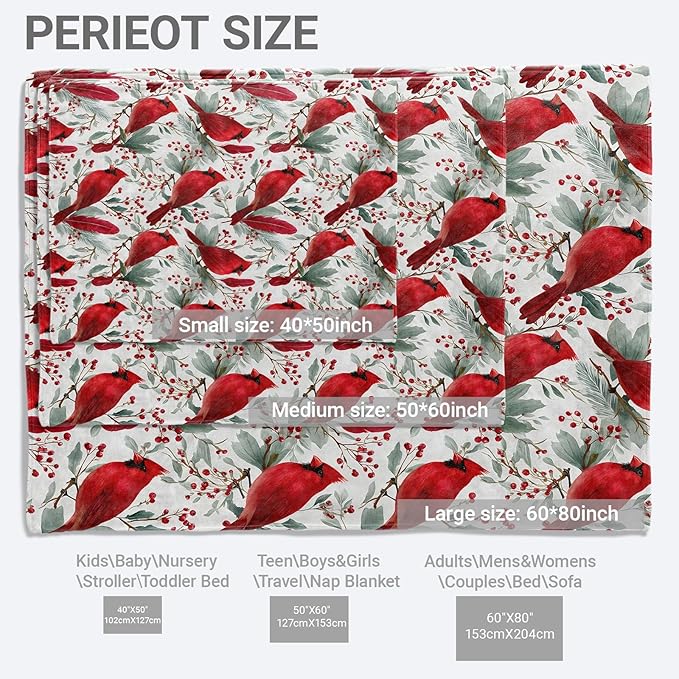 Cardinal Blanket,Elegant Red Bird on Berry Branch Design Fleece Blankets,Soft Decorative Throw for Couch,Bedroom,Travel,Camping,Practical Throws Gifts for Women Teens Nature Lovers,50X60 Inch