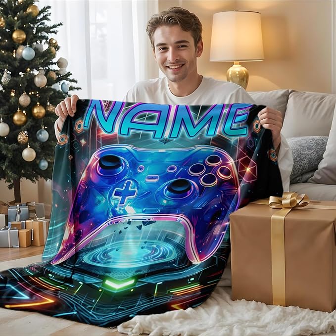 Custom Blanket for Boys Men - 80x60 Inches Twin Size Game Throws for Teenage Gifts Ideas - Soft Lightweight Warm Gaming Blankets for Bed, Living Room - Accessories Throws for Gamer Lovers